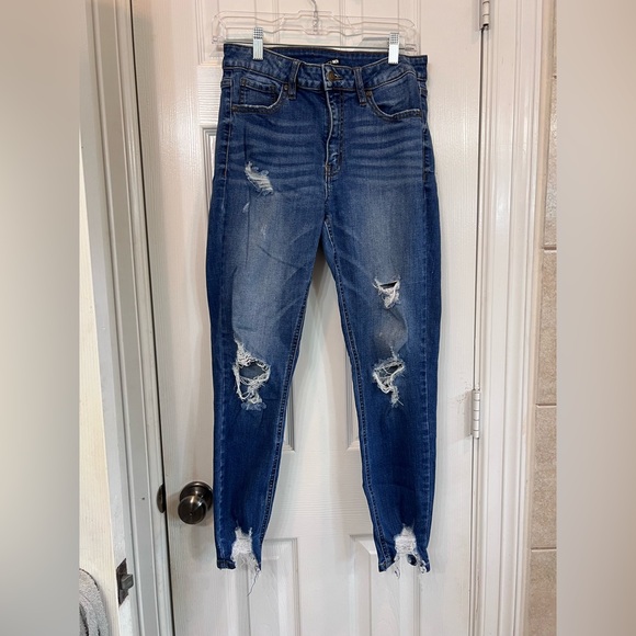 Fashion Nova Ripped Blue Skinny Jeans - Picture 1 of 4